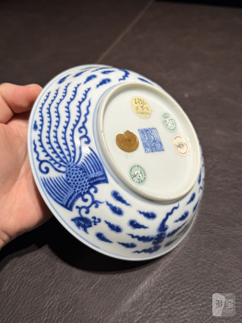清乾隆 青花对头凤纹盘一对 - 图13